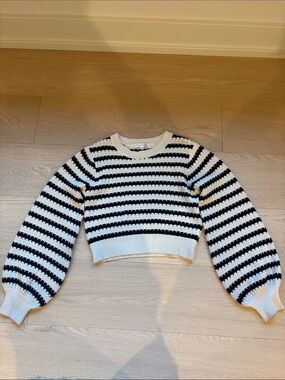 Altar'd State Black & White Striped Cropped Crewneck Sweater